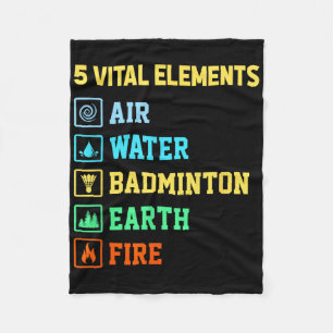 5 Vitale Elementen Lucht Water Badminton Aarde Vuu Fleece Deken