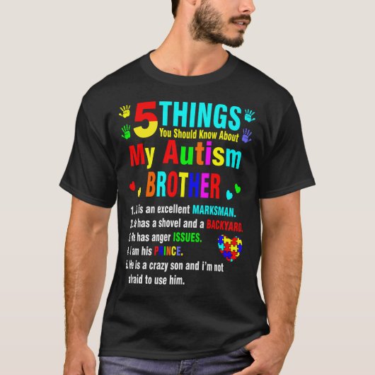 5 Wat je moet weten over Autisme Brother T-shirt (Voorkant)