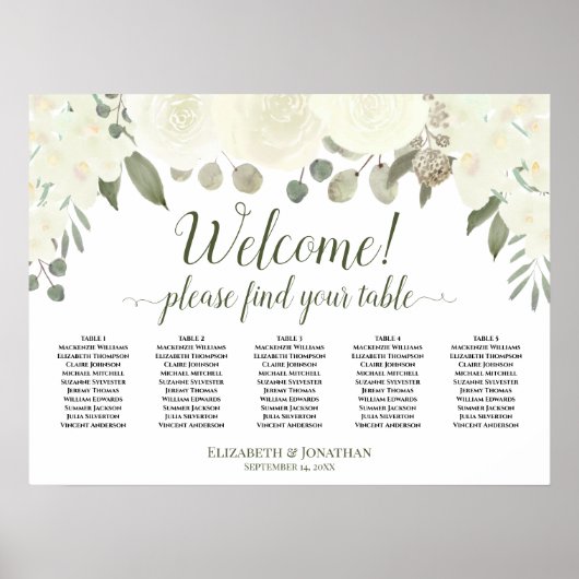 5 Welkomststartkaart voor tabelwitte rozen Poster (Voorkant)