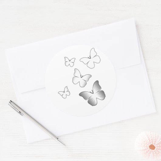 5 Witte Butterflies Ronde Sticker (Envelop)