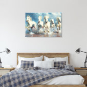 5 witte paarden op het strand canvas afdruk (Insitu (Slaapkamer))