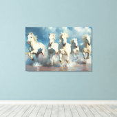 5 witte paarden op het strand canvas afdruk (Insitu (Houten vloer))