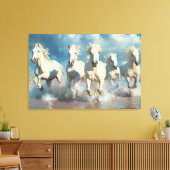 5 witte paarden op het strand canvas afdruk (Insitu (Woonkamer))