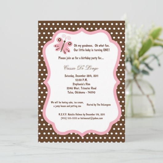 5 x7 Bruine Butterfly Birthday Party Invite Kaart (Staand voorkant)