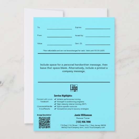 5"x7" Electric Blue Performance Gift Certificate (Achterkant)