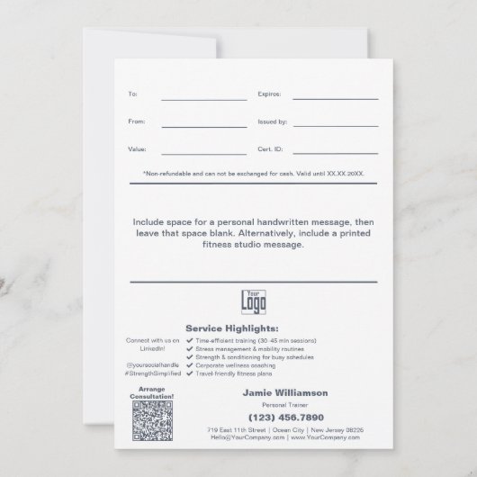 5 "x7" Minimale Corporate Wellness Cadeaubon (Achterkant)