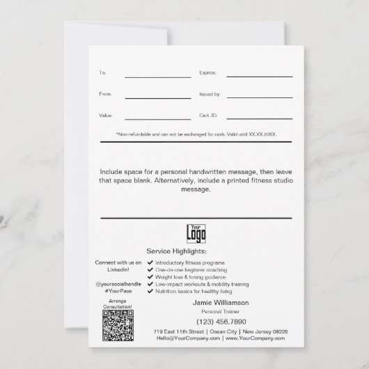 5 "x7" Oranje witte gezonde gewoonten Cadeaubon (Achterkant)