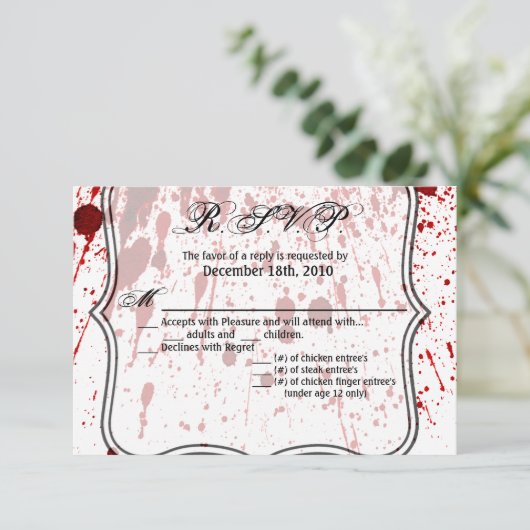 5 x 3,5 R.S.V.P. Kaart Bloedplaatje Vampier Gothic (Staand voorkant)