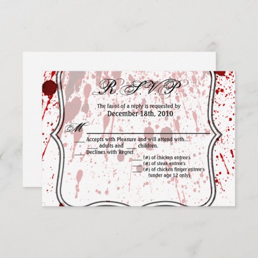 5 x 3,5 R.S.V.P. Kaart Bloedplaatje Vampier Gothic (Voorkant / Achterkant)