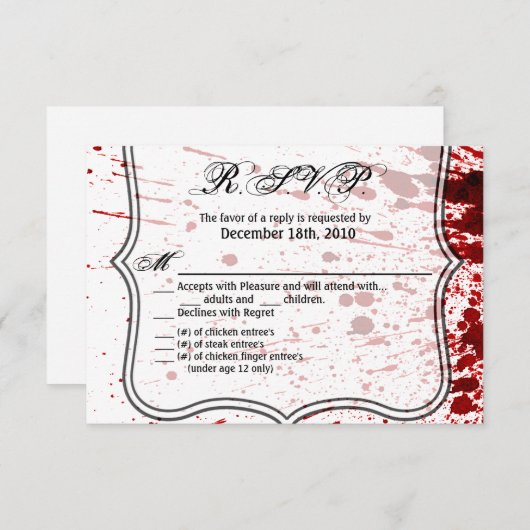 5 x 3,5 R.S.V.P. Kaart Bloedplaatje Vampier Gothic (Voorkant / Achterkant)