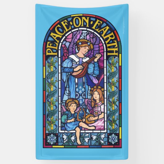 5' x 3' Kerst vinyl Banner Glas in lood (Verticaal)