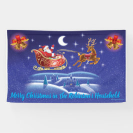 5' x 3' kerstvinyl Banner Santa sleigh ride