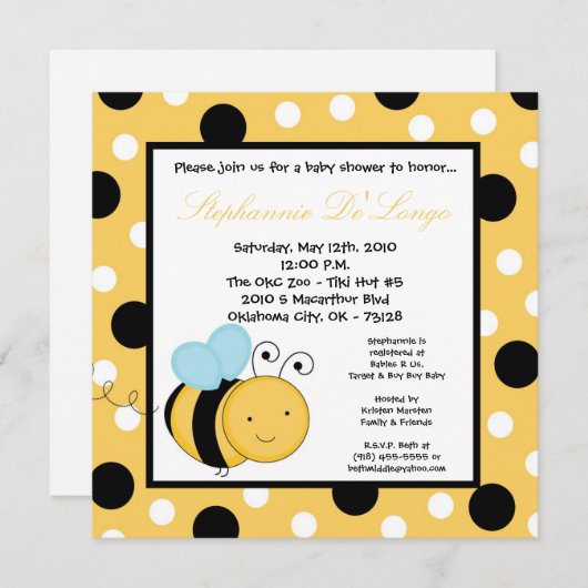 5 x 5 Buzzin Honey Bumble Bee Baby shower Invitati Kaart (Voorkant / Achterkant)