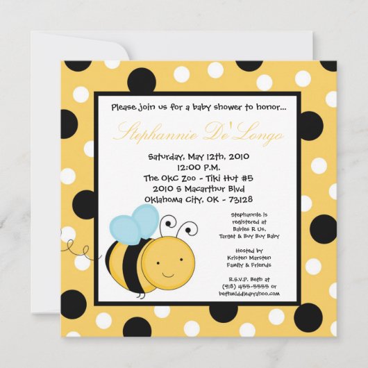 5 x 5 Buzzin Honey Bumble Bee Baby shower Invitati Kaart (Voorkant)