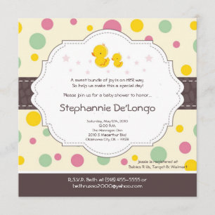 5 x 5 Girl Rubber Duck Duckie Baby shower Uitnodig Kaart