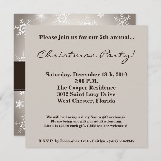 5 x 5 Kerstmis XMAS Snowflake Kerstmis Uitnodiging (Voorkant / Achterkant)