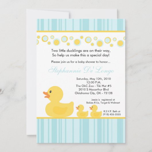 5 x 7 2 Gele Rubber Duck Baby shower Uitnodiging (Voorkant)