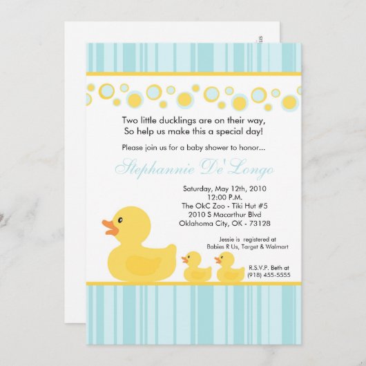 5 x 7 2 Gele Rubber Duck Baby shower Uitnodiging (Voorkant / Achterkant)