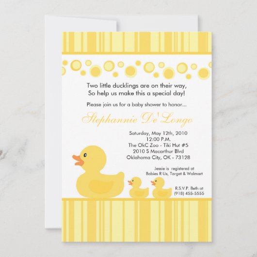 5 x 7 2 Gele Rubber Duck Baby shower Uitnodiging (Voorkant)