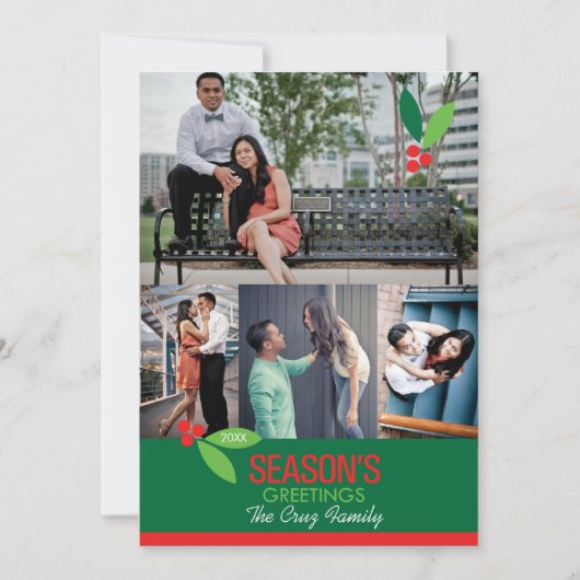 5 x 7 4 Photo Holly Design Flat Card Feestdagenkaart (Voorkant)