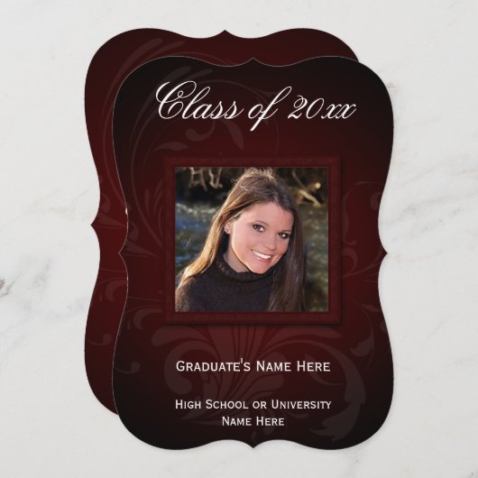 5 x 7 Aankondiging Afstuderen Burgundy Elegance (Voorkant / Achterkant)