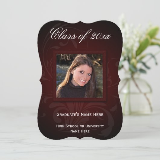5 x 7 Aankondiging Afstuderen Burgundy Elegance (Staand voorkant)