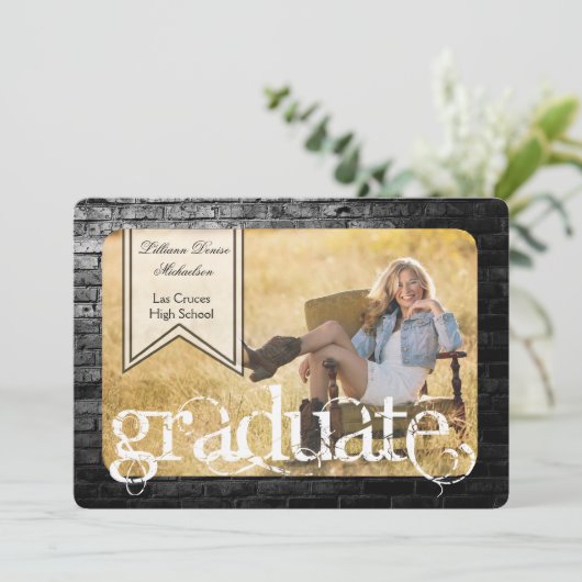 5 x 7 aankondiging van Black Brick Building Wall S (Staand voorkant)