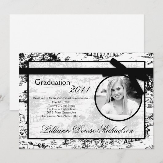 5 x 7 aankondiging van het zwarte Afstuderen voor  (Voorkant / Achterkant)