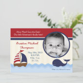 5 x 7 Ahoy Nautical Whale Foto geboorteaankondigin Aankondiging (Staand voorkant)