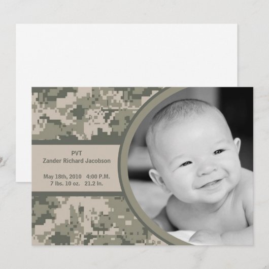 5 x 7 ARMY ACU Camo Camo Foto geboorteaankondiging Aankondiging (Voorkant / Achterkant)
