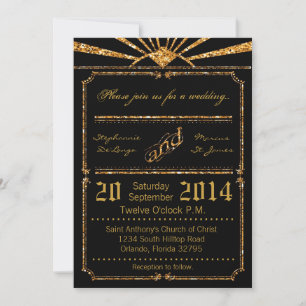 5 x 7 Art Deco 20 Gold Glitter Wedding Invitation Kaart