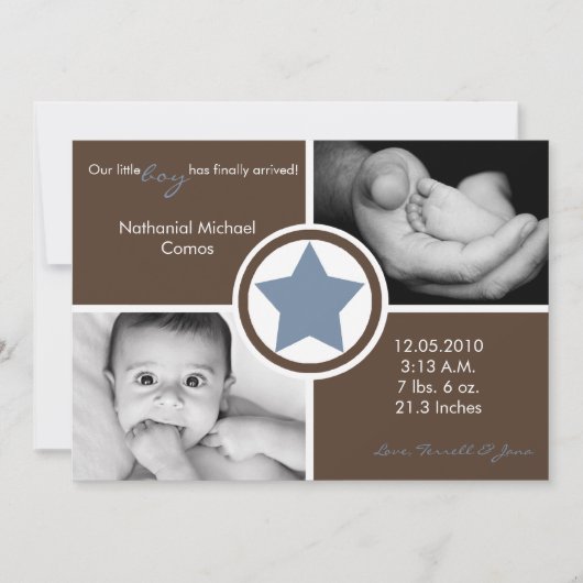 5 x 7 Baby Boy Blue Star Foto geboorteaankondiging Aankondiging (Voorkant)