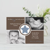 5 x 7 Baby Boy Blue Star Foto geboorteaankondiging Aankondiging (Staand voorkant)