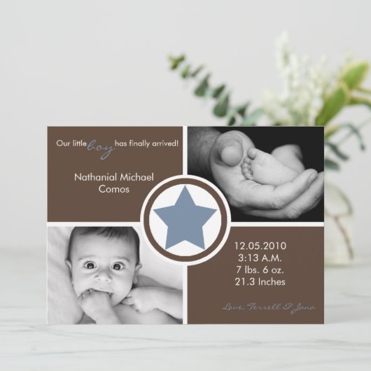 5 x 7 Baby Boy Blue Star Foto geboorteaankondiging Aankondiging (Staand voorkant)