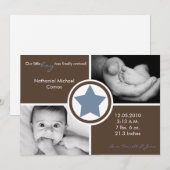 5 x 7 Baby Boy Blue Star Foto geboorteaankondiging Aankondiging (Voorkant / Achterkant)