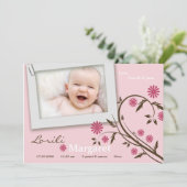 5 x 7 Baby Girl Pink Floral Foto aankondiging (Staand voorkant)