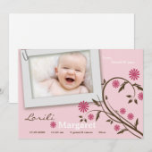 5 x 7 Baby Girl Pink Floral Foto aankondiging (Voorkant / Achterkant)