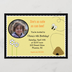 5 x 7 Bee Happy *FOTO* Birthday Invitation Kaart