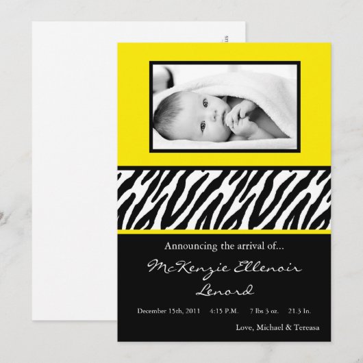 5 x 7 bekendmaking van de geboorte van Sassy Yello Aankondiging (Voorkant / Achterkant)