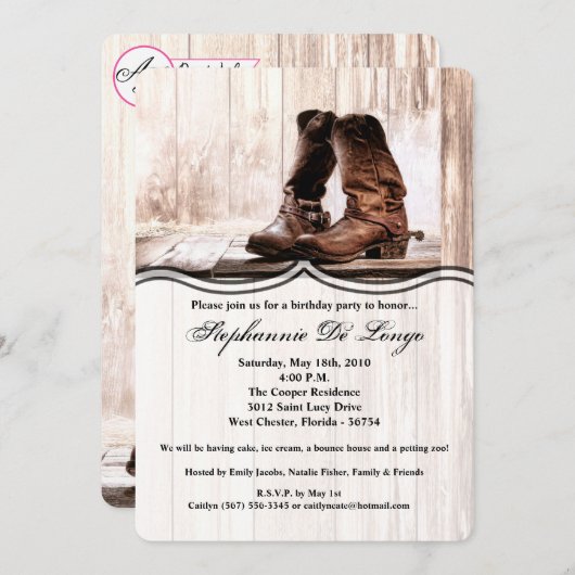 5 x 7 Birthday Invitation boots country rustige we Kaart (Voorkant / Achterkant)
