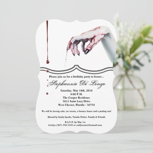 5 x 7 Birthday Uitnodigingszombie bloeddrip vampie Kaart (Staand voorkant)