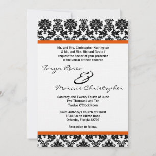 5 x 7 Black Damask & Oranje Linen Wedding Invitati Kaart