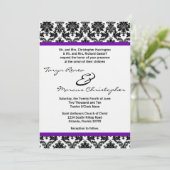 5 x 7 Black Damask & Paarse Linen Wedding Invitati Kaart (Staand voorkant)