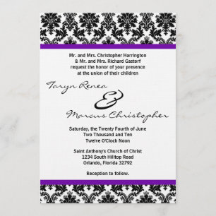 5 x 7 Black Damask & Paarse Linen Wedding Invitati Kaart