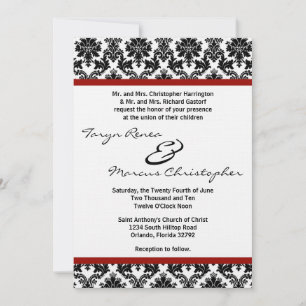 5 x 7 Black Damask Red Crim Linen Wedding Invitati Kaart