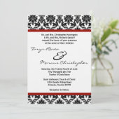 5 x 7 Black Damask Red Crim Linen Wedding Invitati Kaart (Staand voorkant)
