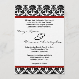 5 x 7 Black Damask Red Crim Linen Wedding Invitati Kaart