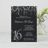 5 x 7 Black Diamond Sweet 16 Birthday Invitation Kaart (Staand voorkant)