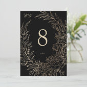 5 x 7 Black Gold Florals Wedding Table Number Kaart (Staand voorkant)