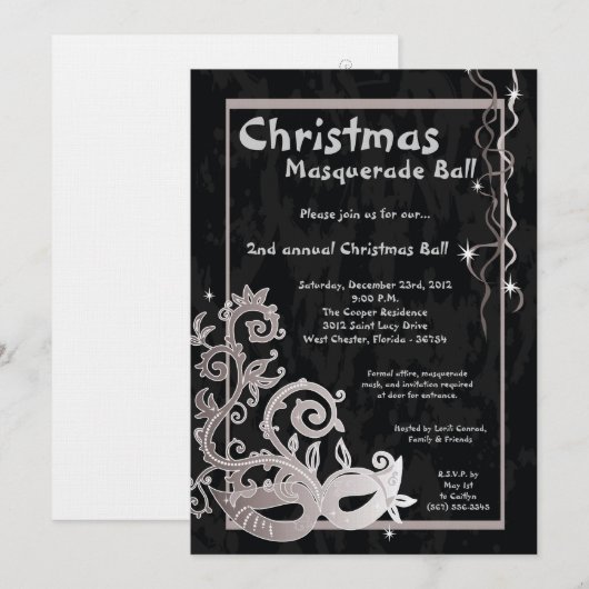 5 x 7 Black Masquerade-kerstbal uitnodiging (Voorkant / Achterkant)